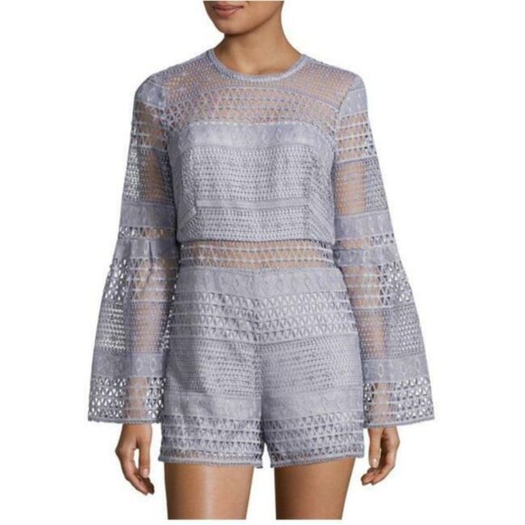 Bardot Romper Kristy Lace Blue Long Bell Sleeve Playsuit - Picture 1 of 12